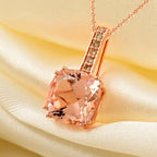 14K Rose Gold,  Morganite,  White Diamond Pendant with Chain (Size 18) 3.75ct  Gold Wt. 2.24 Gms  3.750  Ct.