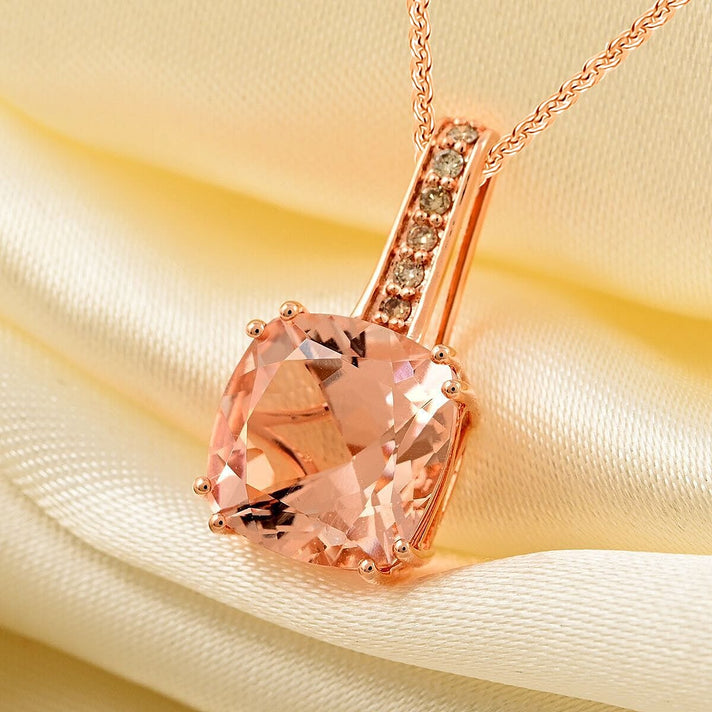 Certified &amp; Appraised LUXORO AAA Marropino Morganite and G-H I2 Diamond Pendant Necklace in 14K Rose Gold (Size 18) 3.75 Ct. 4360376 2