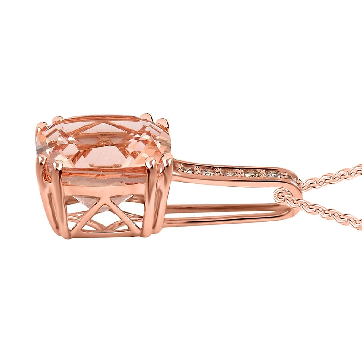 Certified &amp; Appraised LUXORO AAA Marropino Morganite and G-H I2 Diamond Pendant Necklace in 14K Rose Gold (Size 18) 3.75 Ct. 4360376 3