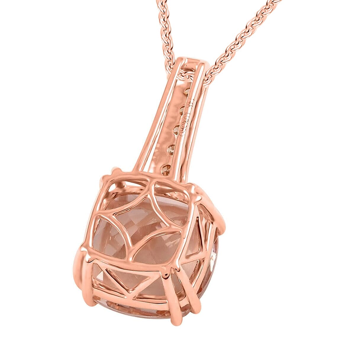 Certified &amp; Appraised LUXORO AAA Marropino Morganite and G-H I2 Diamond Pendant Necklace in 14K Rose Gold (Size 18) 3.75 Ct. 4360376 4