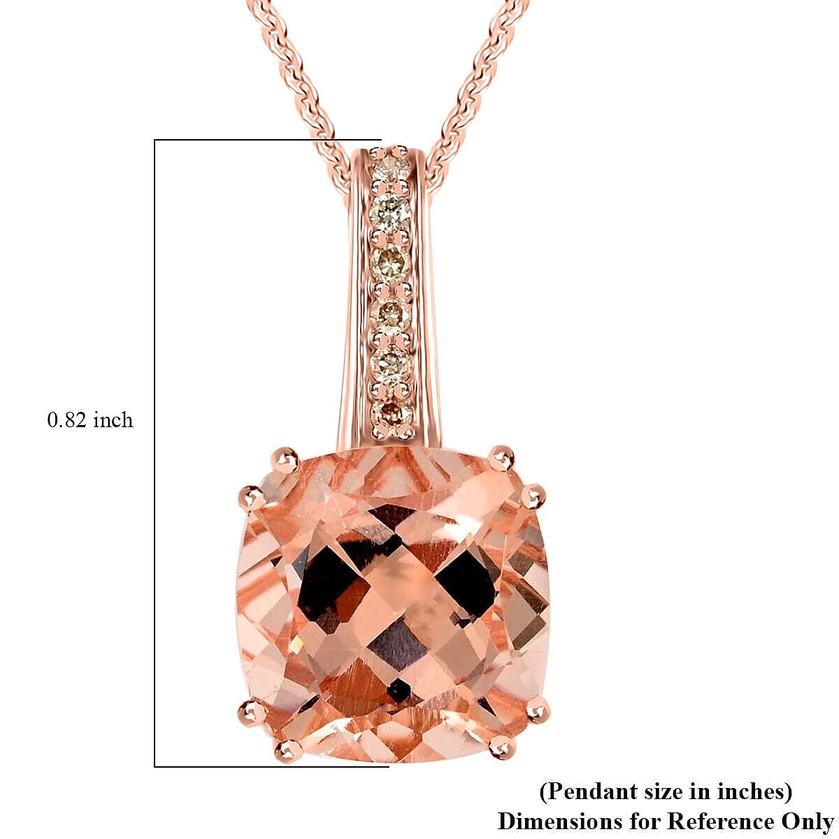 Certified &amp; Appraised LUXORO AAA Marropino Morganite and G-H I2 Diamond Pendant Necklace in 14K Rose Gold (Size 18) 3.75 Ct. 4360376 5