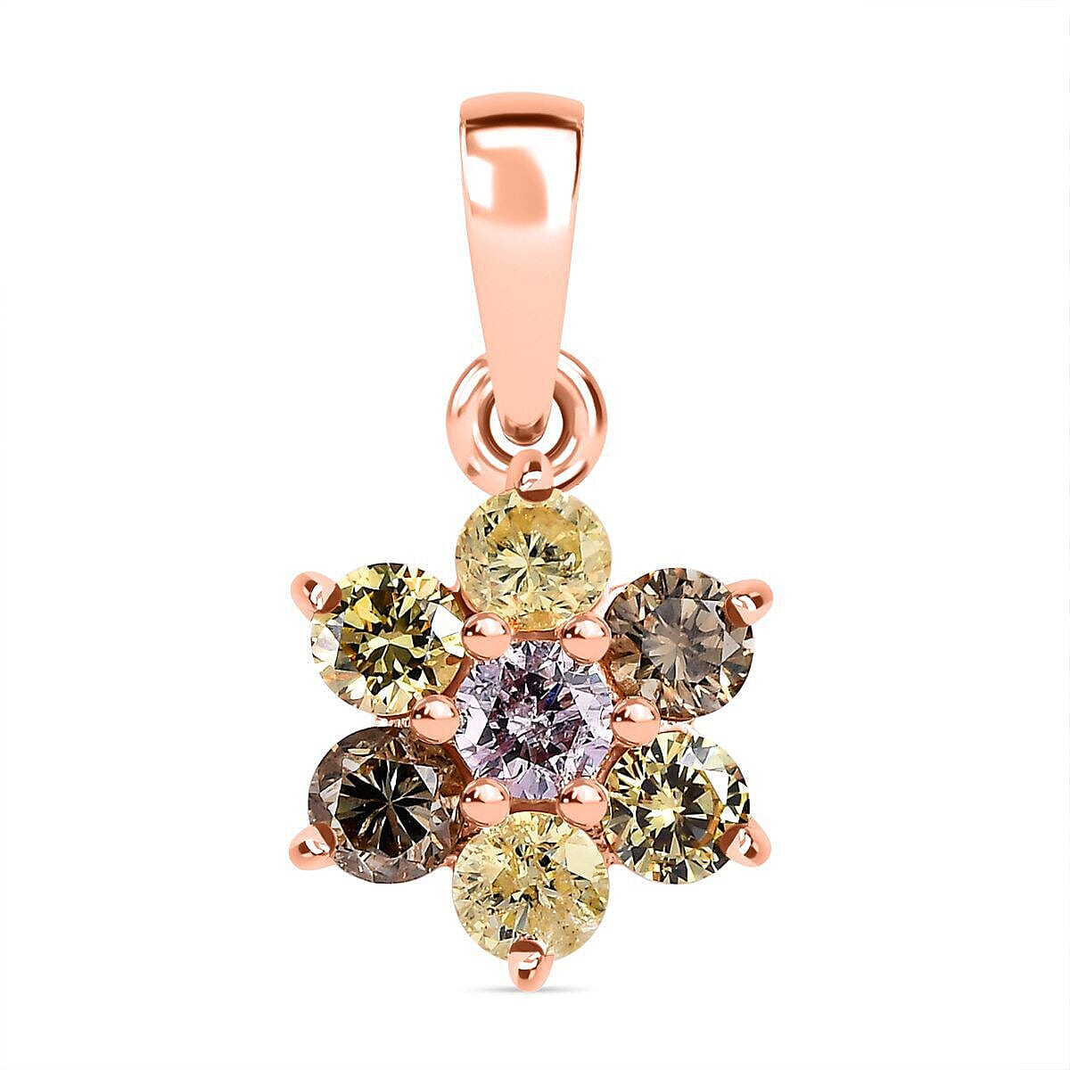 14K Rose Gold SGL Certified Pink Diamond, Champagne Diamond and Natural Yellow Diamond Floral Pendant 0.50 Ct. 7388038 0
