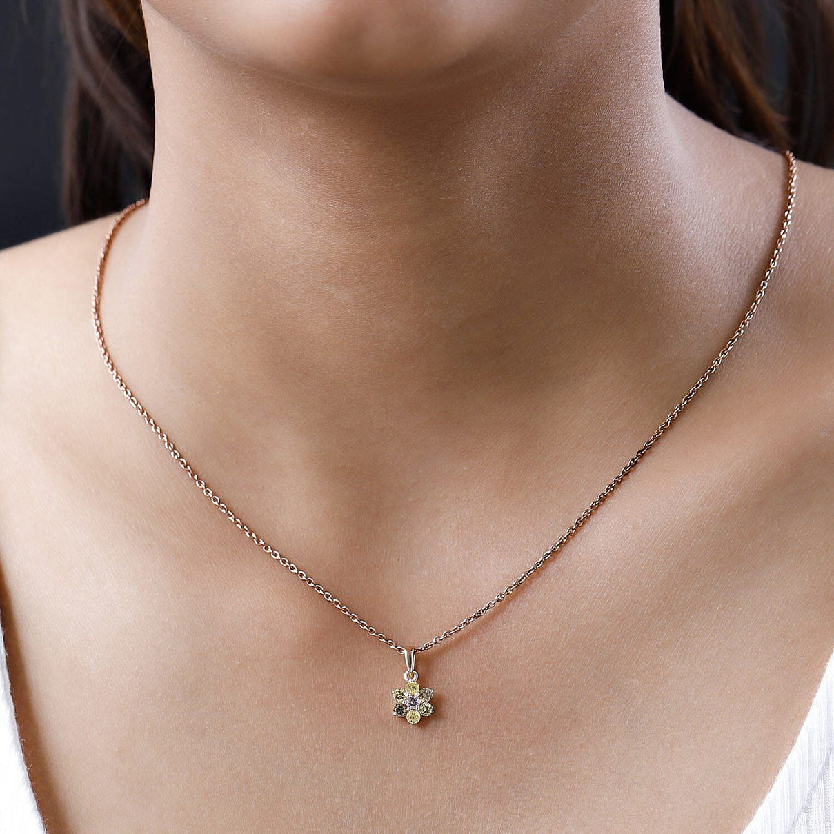 14K Rose Gold SGL Certified Pink Diamond, Champagne Diamond and Natural Yellow Diamond Floral Pendant 0.50 Ct. 7388038 2