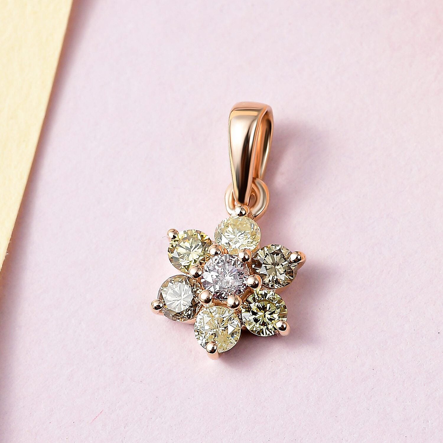 14K Rose Gold SGL Certified Pink Diamond, Champagne Diamond and Natural Yellow Diamond Floral Pendant 0.50 Ct. 7388038 3