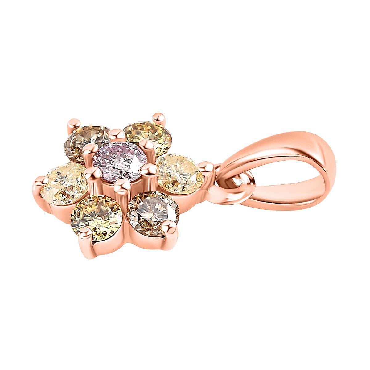 14K Rose Gold SGL Certified Pink Diamond, Champagne Diamond and Natural Yellow Diamond Floral Pendant 0.50 Ct. 7388038 4