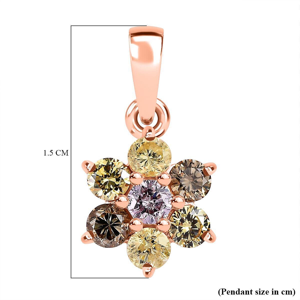 14K Rose Gold SGL Certified Pink Diamond, Champagne Diamond and Natural Yellow Diamond Floral Pendant 0.50 Ct. 7388038 6