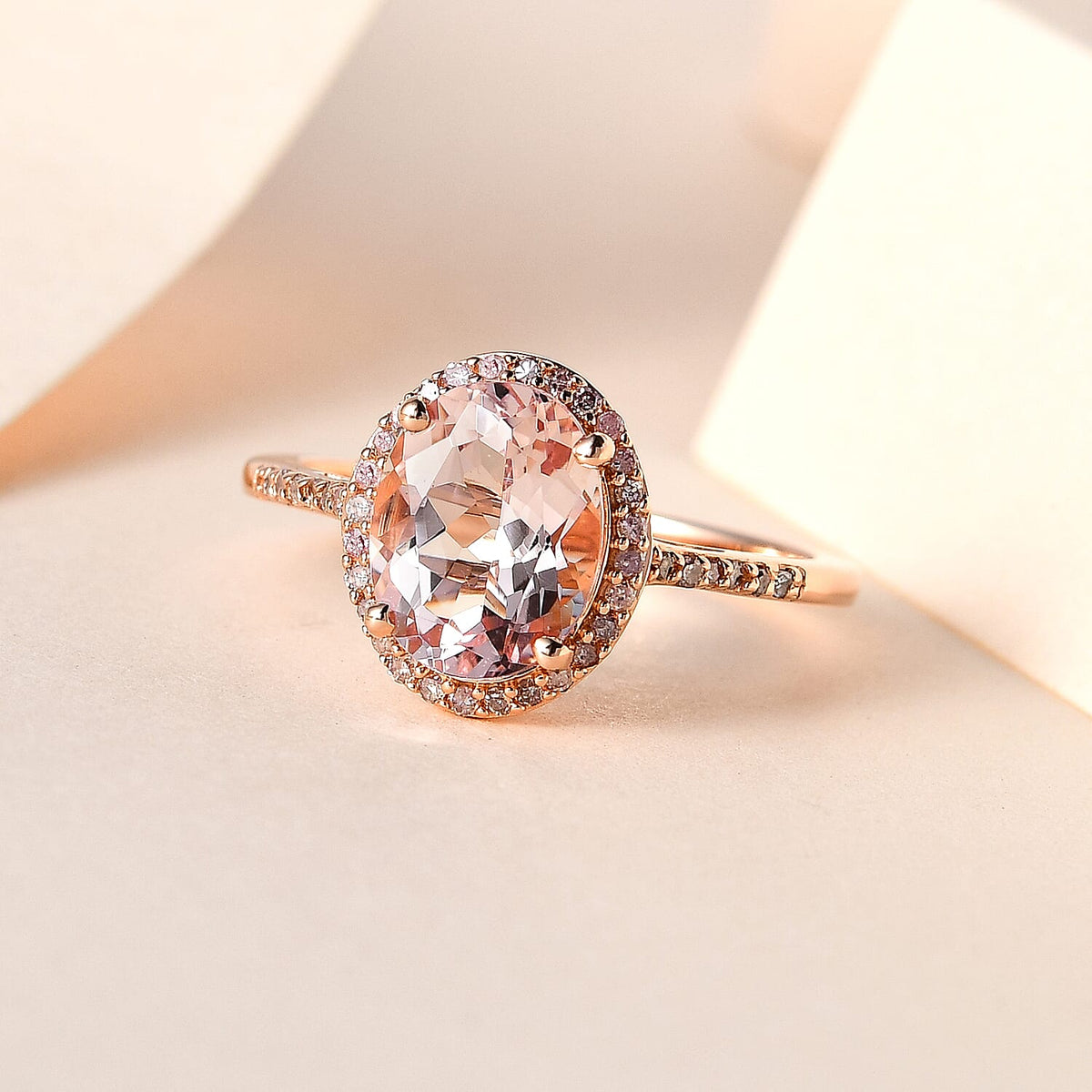 Pink Morganite and Pink Diamond Halo Ring in 14K Rose Gold 7519887 1
