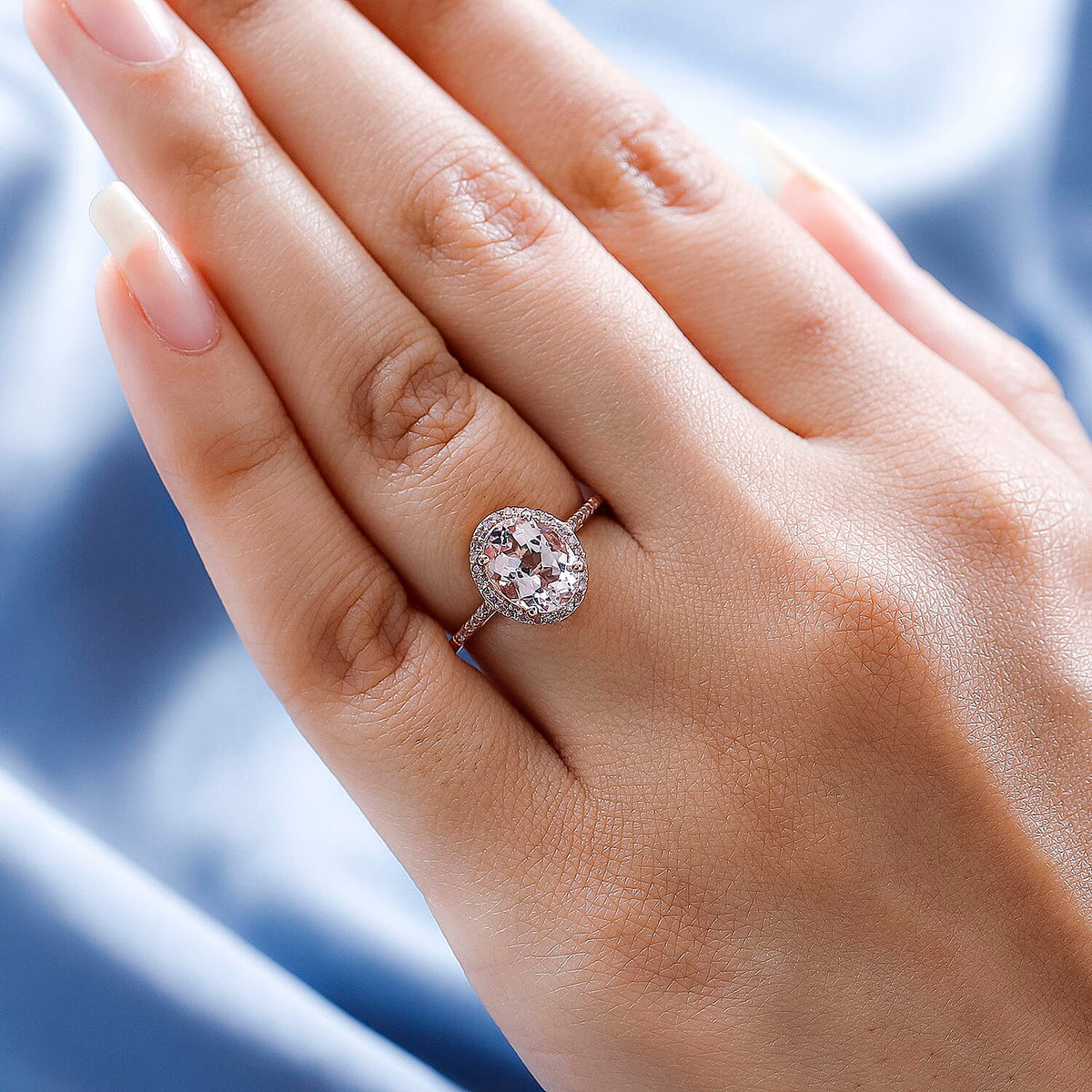 Pink Morganite and Pink Diamond Halo Ring in 14K Rose Gold 7519887 2