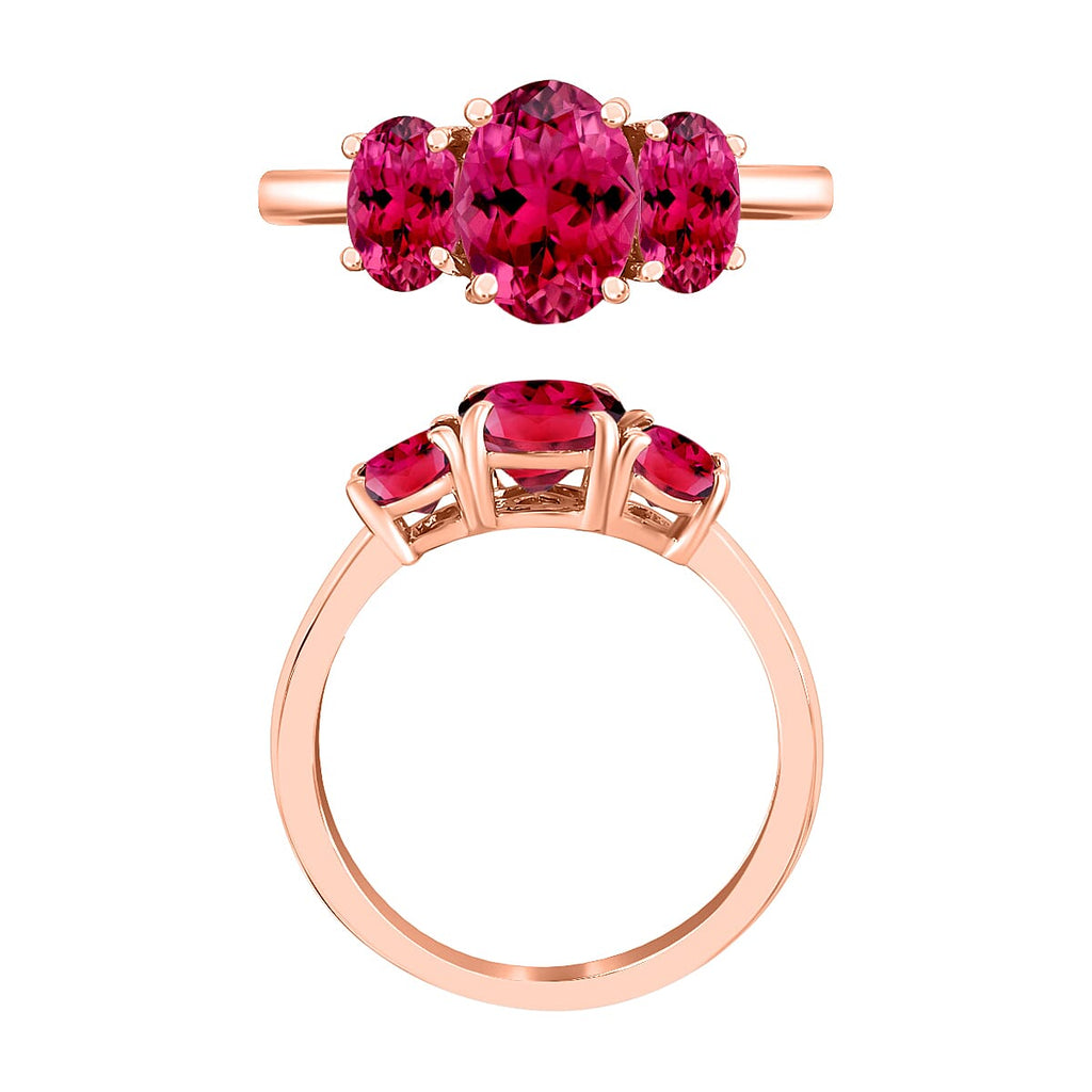 14K Rose Gold   Rubellite  3 Stone Ring 2.60 ct,  Gold Wt. 4 Gms  2.600  Ct.