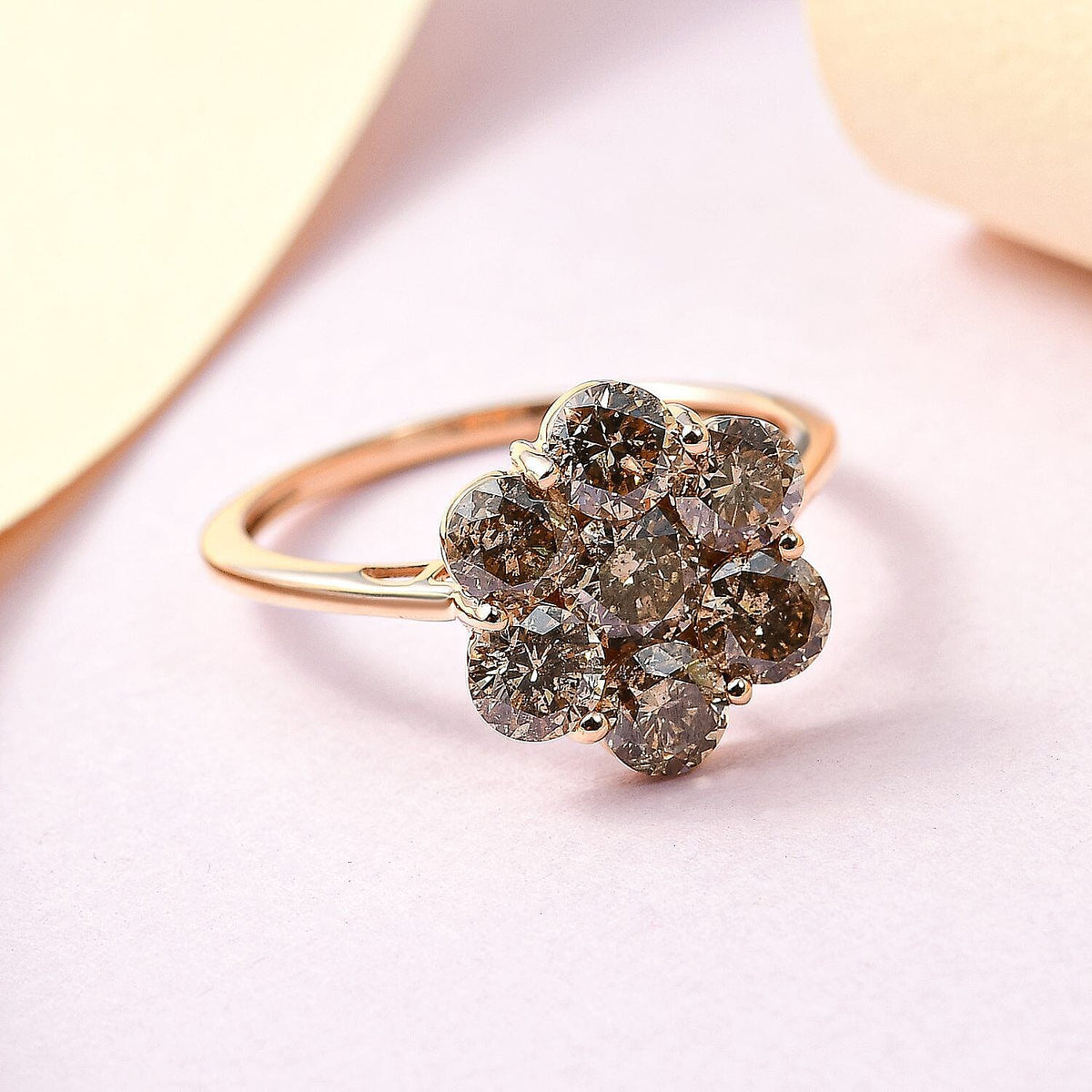 14K Rose Gold SGL Certified Natural Champagne Diamond Floral Ring 2.00 Ct. 7480681 2