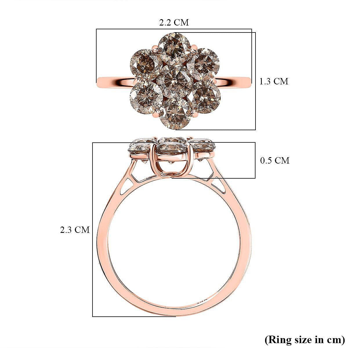 14K Rose Gold SGL Certified Natural Champagne Diamond Floral Ring 2.00 Ct. 7480681 6
