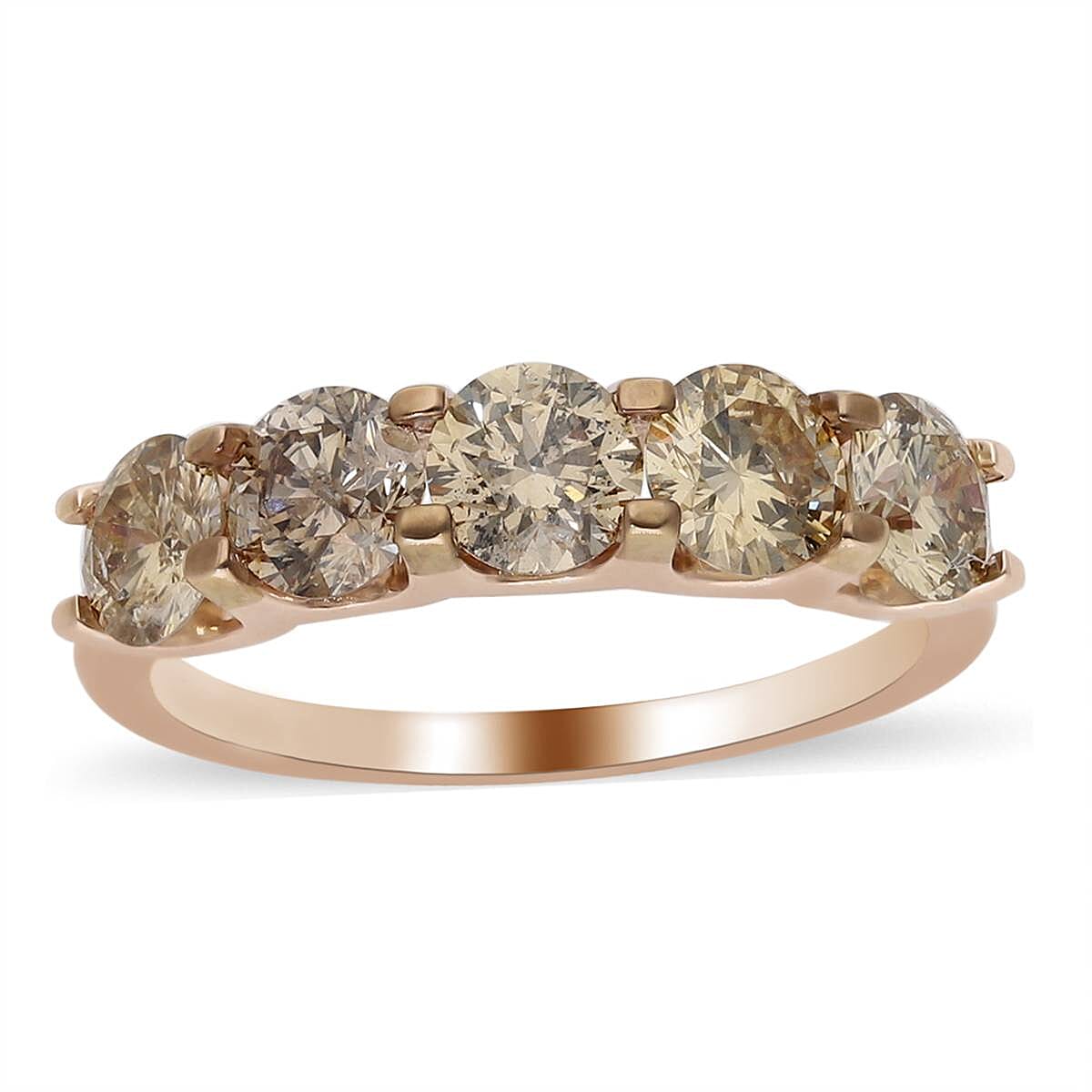 14K Rose Gold SGL Certified Natural Champagne Diamond (I1-I2) 5 Stone Ring 1.00 Ct 7211548 2