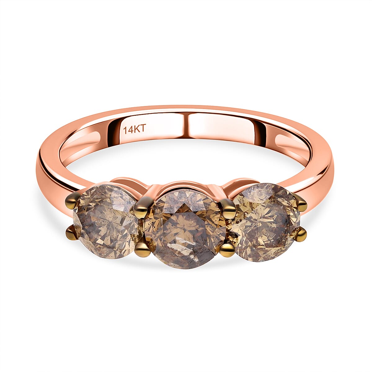 14K Rose Gold SGL Certified Natural Champagne Diamond (I1-I2) 3 Stone Ring 2.00 Ct. 7527531 2