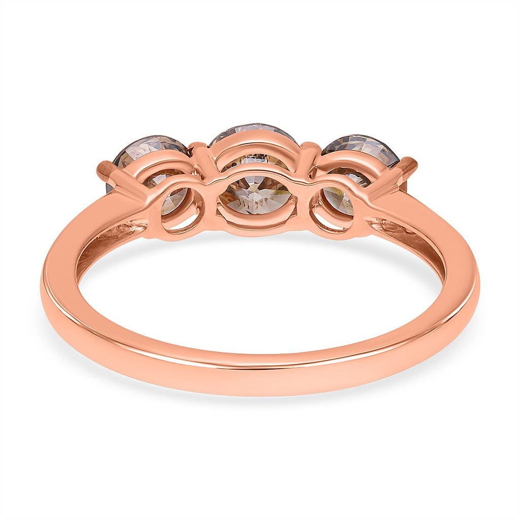 14K Rose Gold SGL Certified Natural Champagne Diamond (I1-I2) 3 Stone Ring 2.00 Ct.