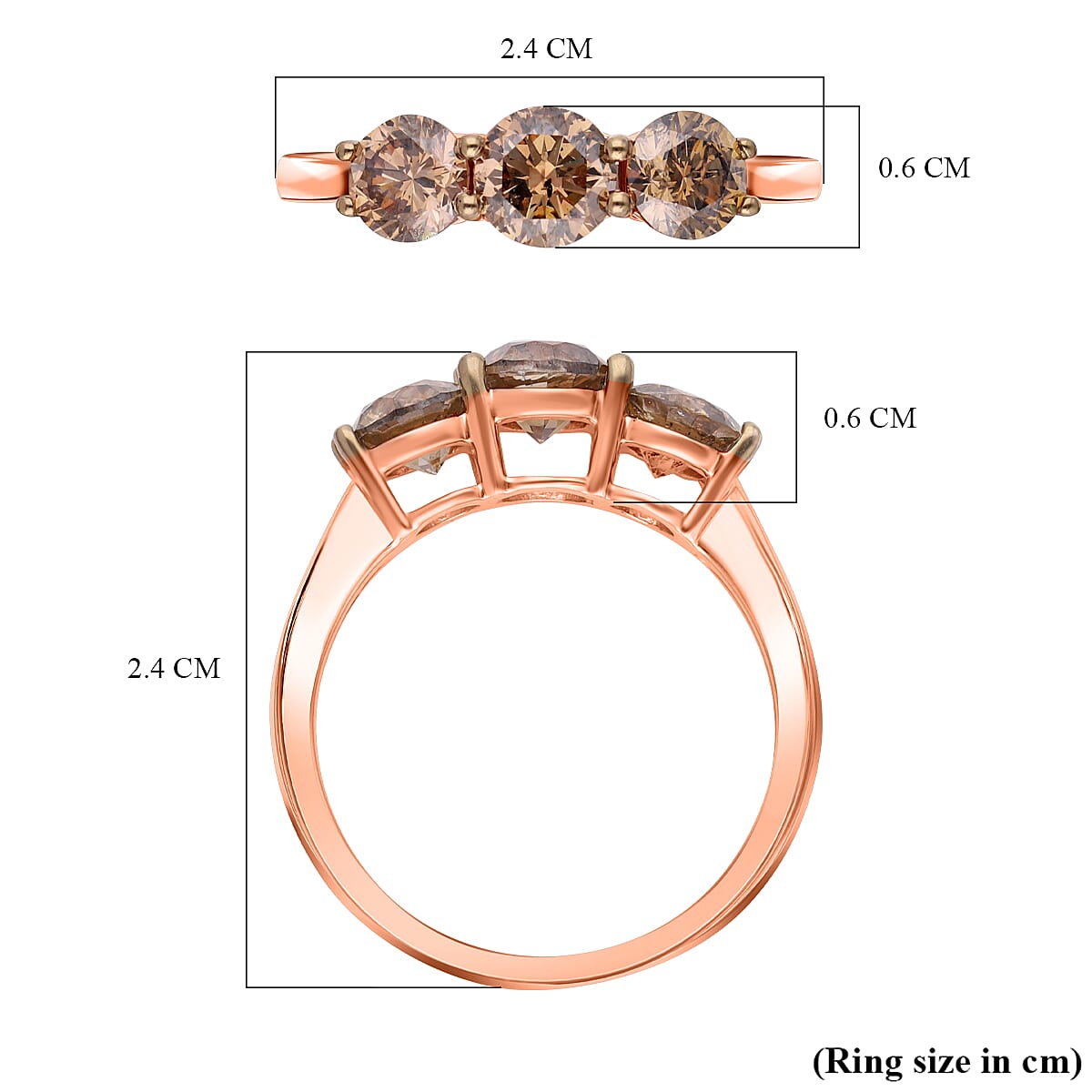 14K Rose Gold SGL Certified Natural Champagne Diamond (I1-I2) 3 Stone Ring 2.00 Ct. 7527531 12