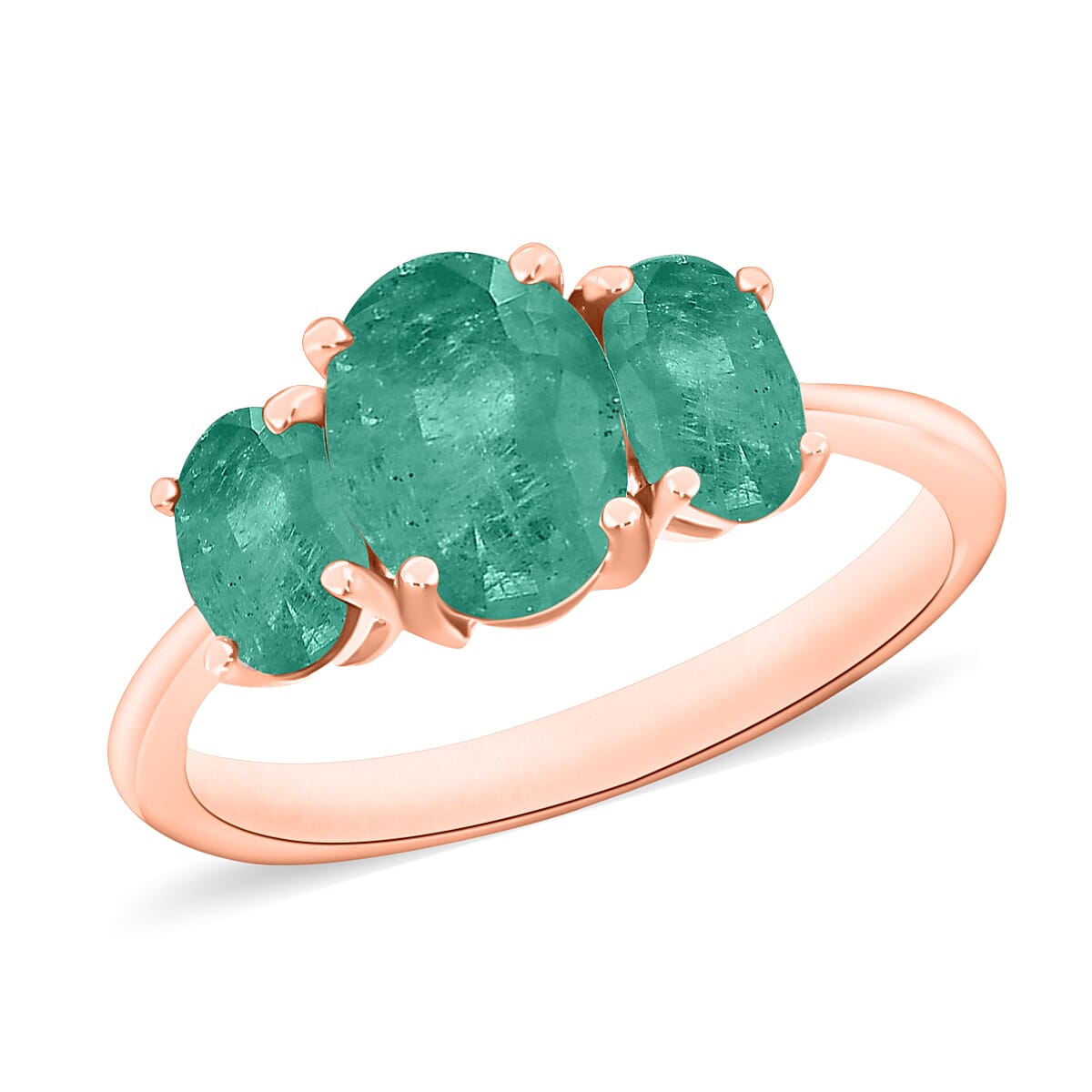 14K Rose Gold Zambian Emerald 3 Stone Ring in Gold Wt. 4 grams, 2.20 Ct 8007367 0