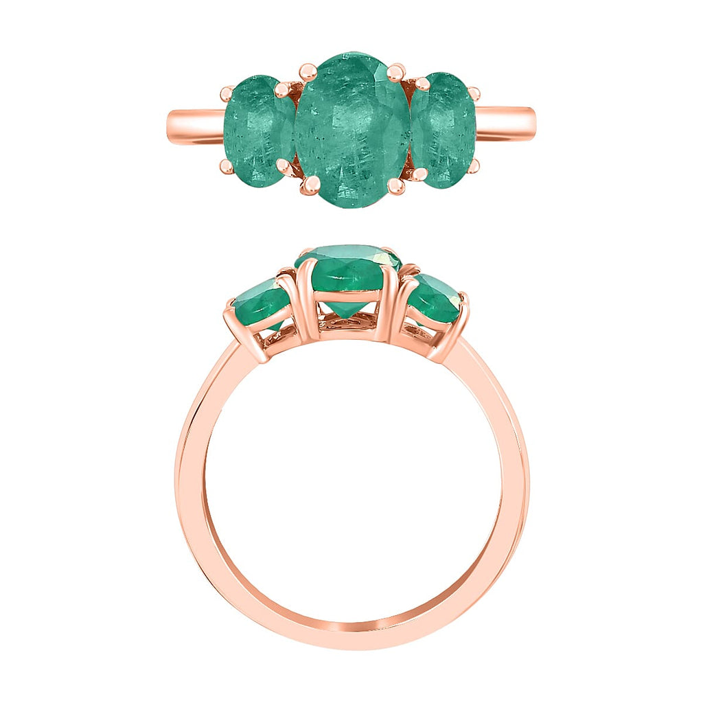 14K Rose Gold   Zambian Emerald  3 Stone Ring 2.20 ct,  Gold Wt. 4 Gms  2.200  Ct.