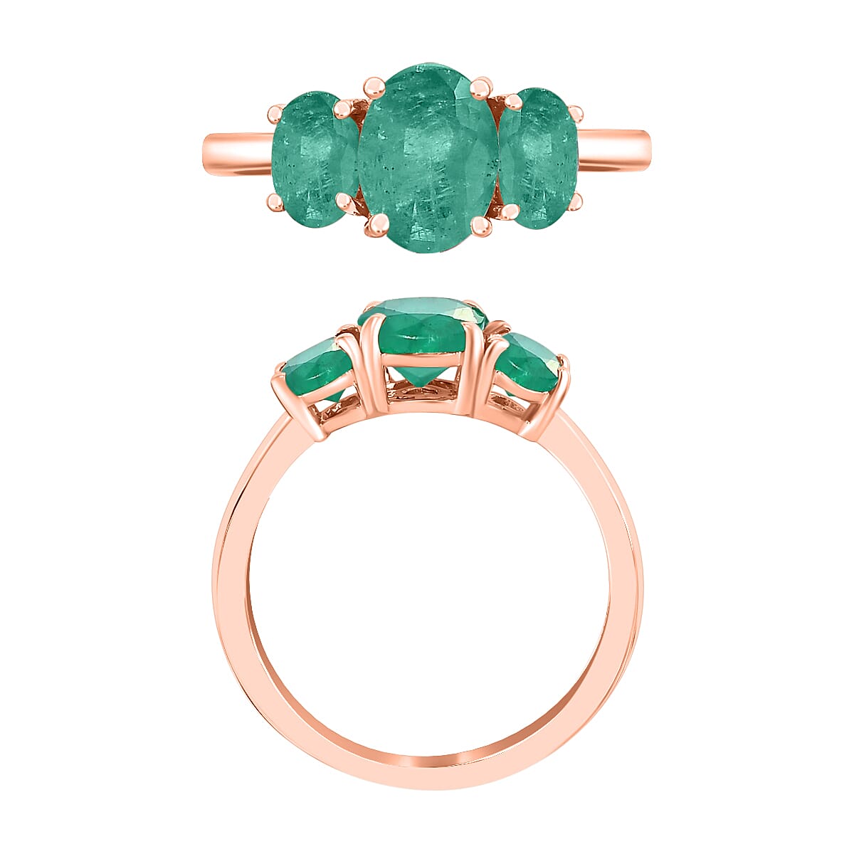 14K Rose Gold Zambian Emerald 3 Stone Ring in Gold Wt. 4 grams, 2.20 Ct 8007367 4
