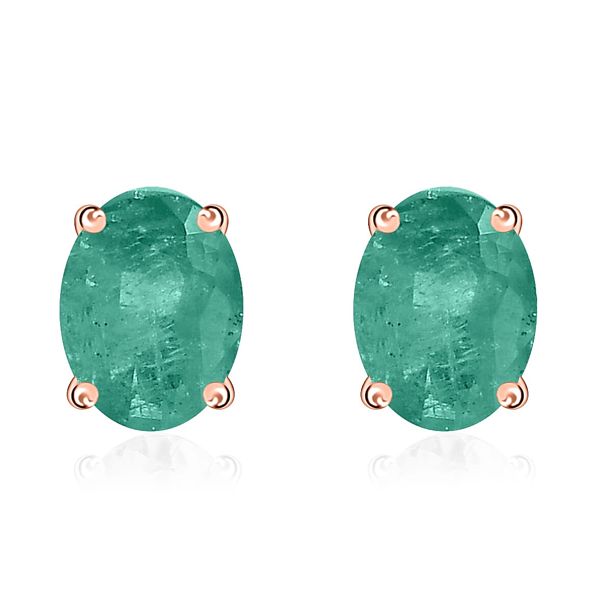 14K Rose Gold Zambian Emerald Solitaire Stud Push Post Earring in Gold Wt. 1.5 grams, 1.60 Ct 8000619 0