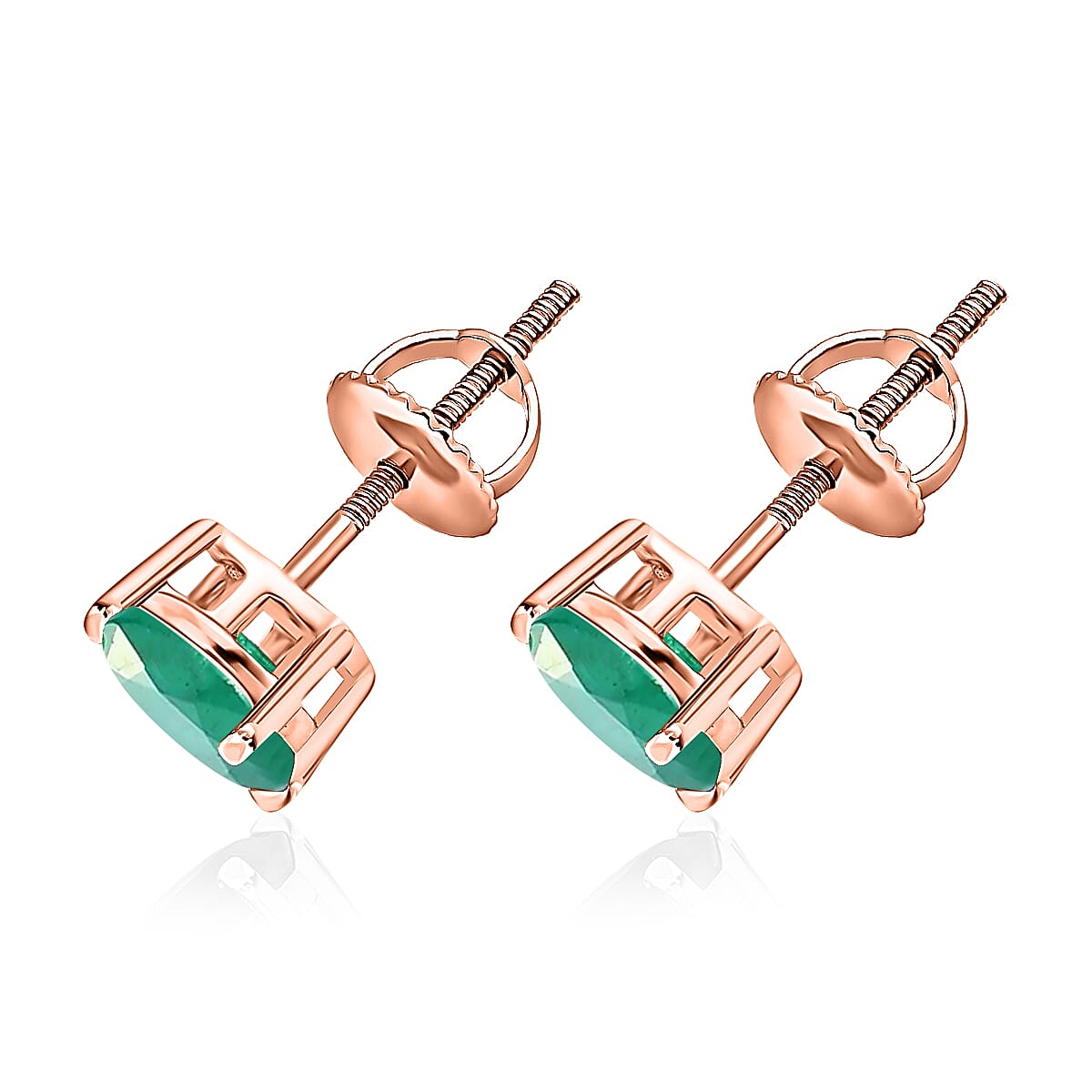 14K Rose Gold Zambian Emerald Solitaire Stud Push Post Earring in Gold Wt. 1.5 grams, 1.60 Ct 8000619 2