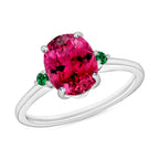 14K W Gold  AA   Rubellite ,  Colombian Emerald  Main Stone With Side Stone Ring 2.50 ct,  Gold Wt. 4 Gms  2.500  Ct.