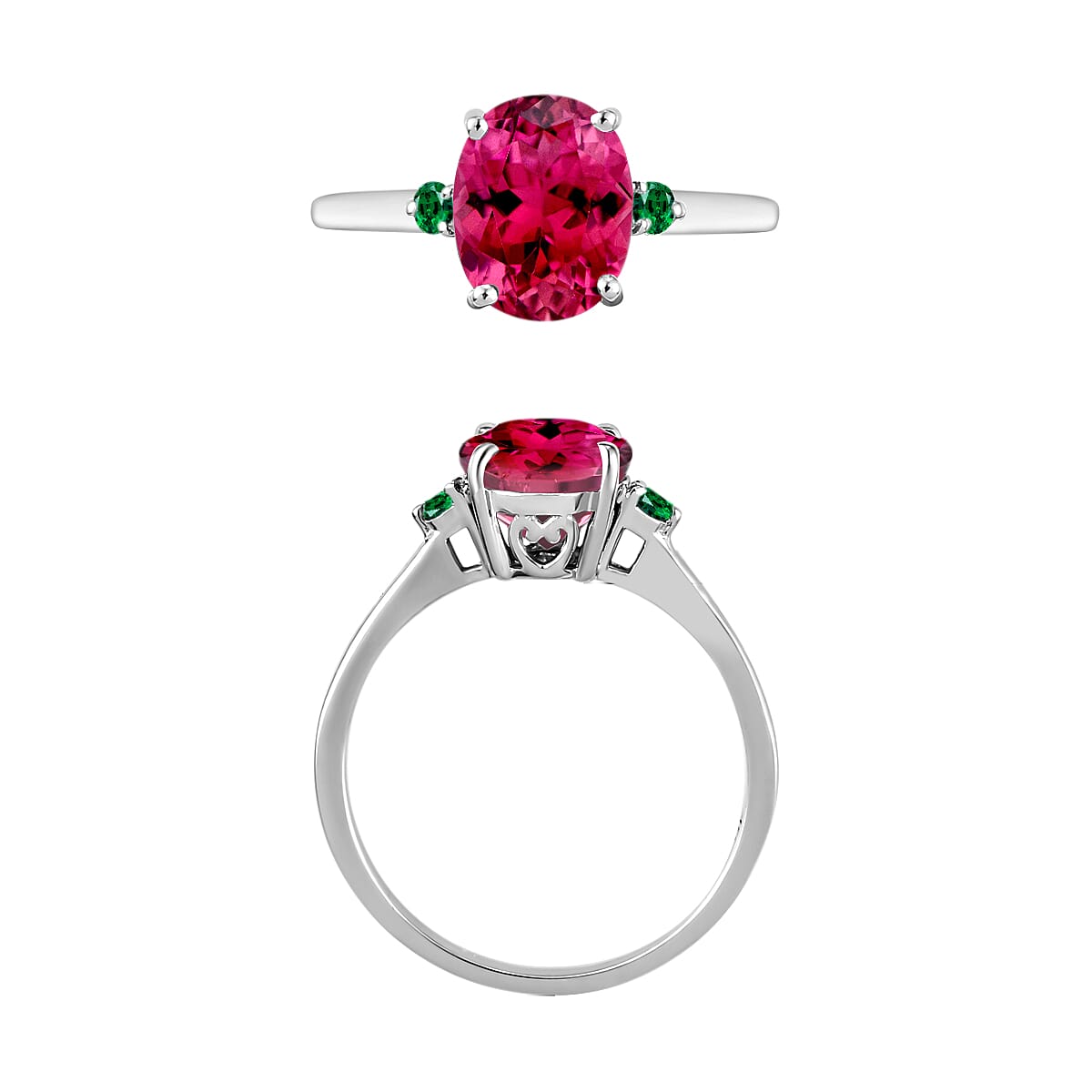 14K White Gold AA Rubellite and Colombian Emerald Classic Solitaire Ring in Gold Wt. 4 grams, 2.50 Ct 8005664 3