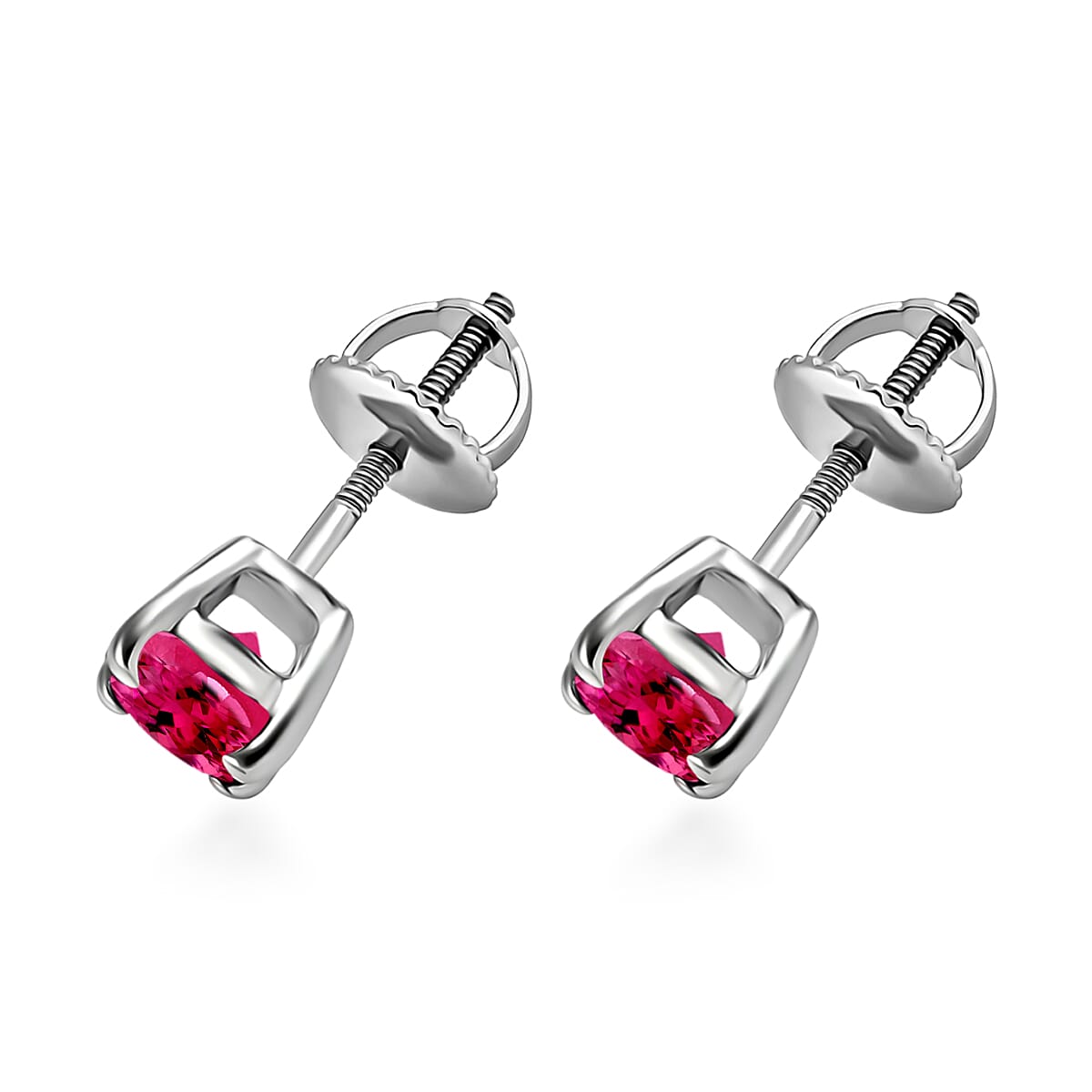 14K White Gold AA Rubellite Solitaire Stud Push Post Earring in Gold Wt. 1.5 grams, 1.30 Ct 8000527 2