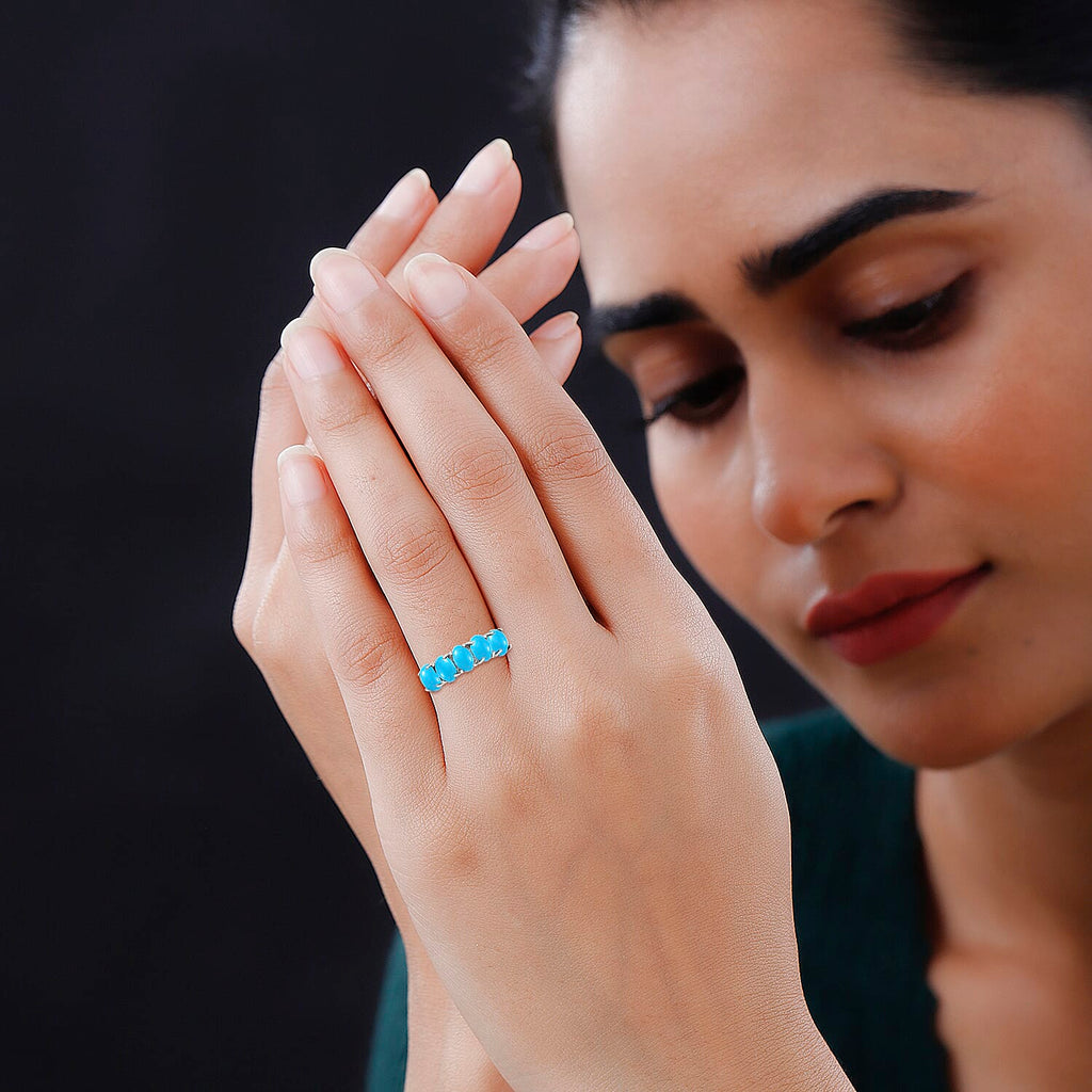 14K W Gold  AA   Sleeping Beauty Turquoise  5 Stone Ring 2.75 ct,  Gold Wt. 4 Gms  2.750  Ct.