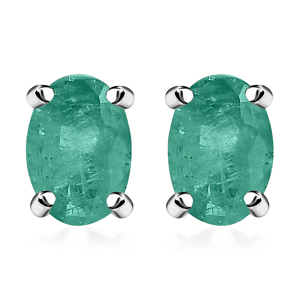 14K W Gold  AA   Zambian Emerald  Solitaire Stud Push Post Earring 0.92 ct,  Gold Wt. 1.5 Gms  0.920  Ct.