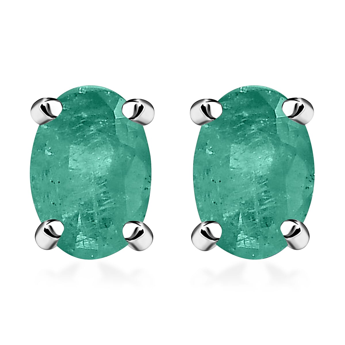 14K White Gold AA Zambian Emerald Solitaire Stud Push Post Earrings 8000607 0