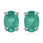 14K W Gold  AA   Zambian Emerald  Solitaire Stud Push Post Earring 0.92 ct,  Gold Wt. 1.5 Gms  0.920  Ct.