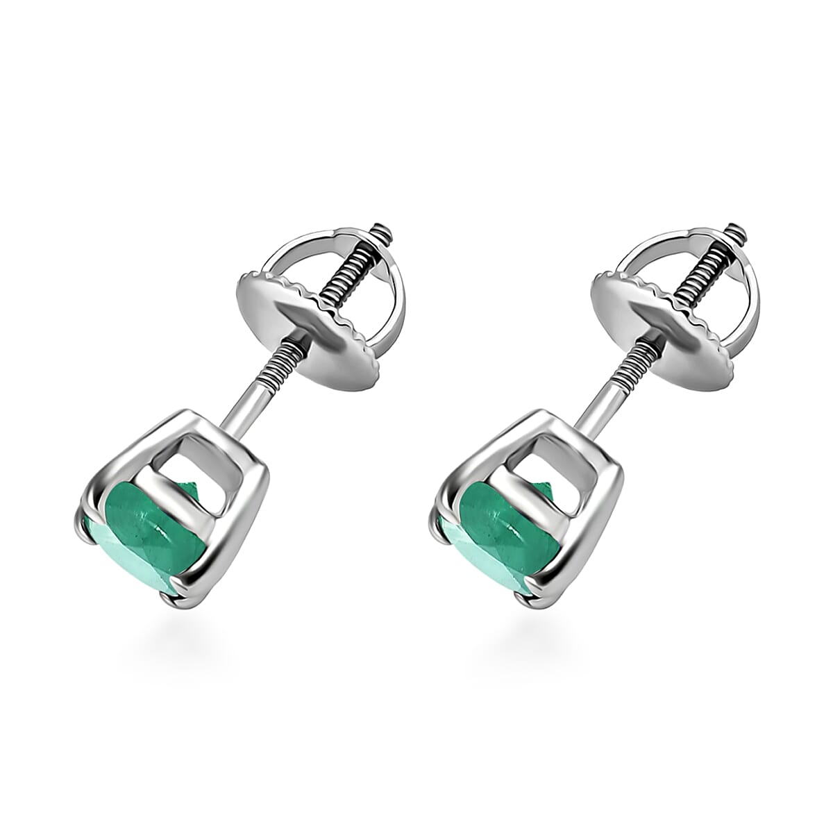 14K White Gold AA Zambian Emerald Solitaire Stud Push Post Earrings 8000607 2