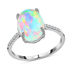 AGI Certified and Appraised 14K White Gold AAA Ethiopian Welo Opal and Diamond (I1) Ring 4.35 Ct.