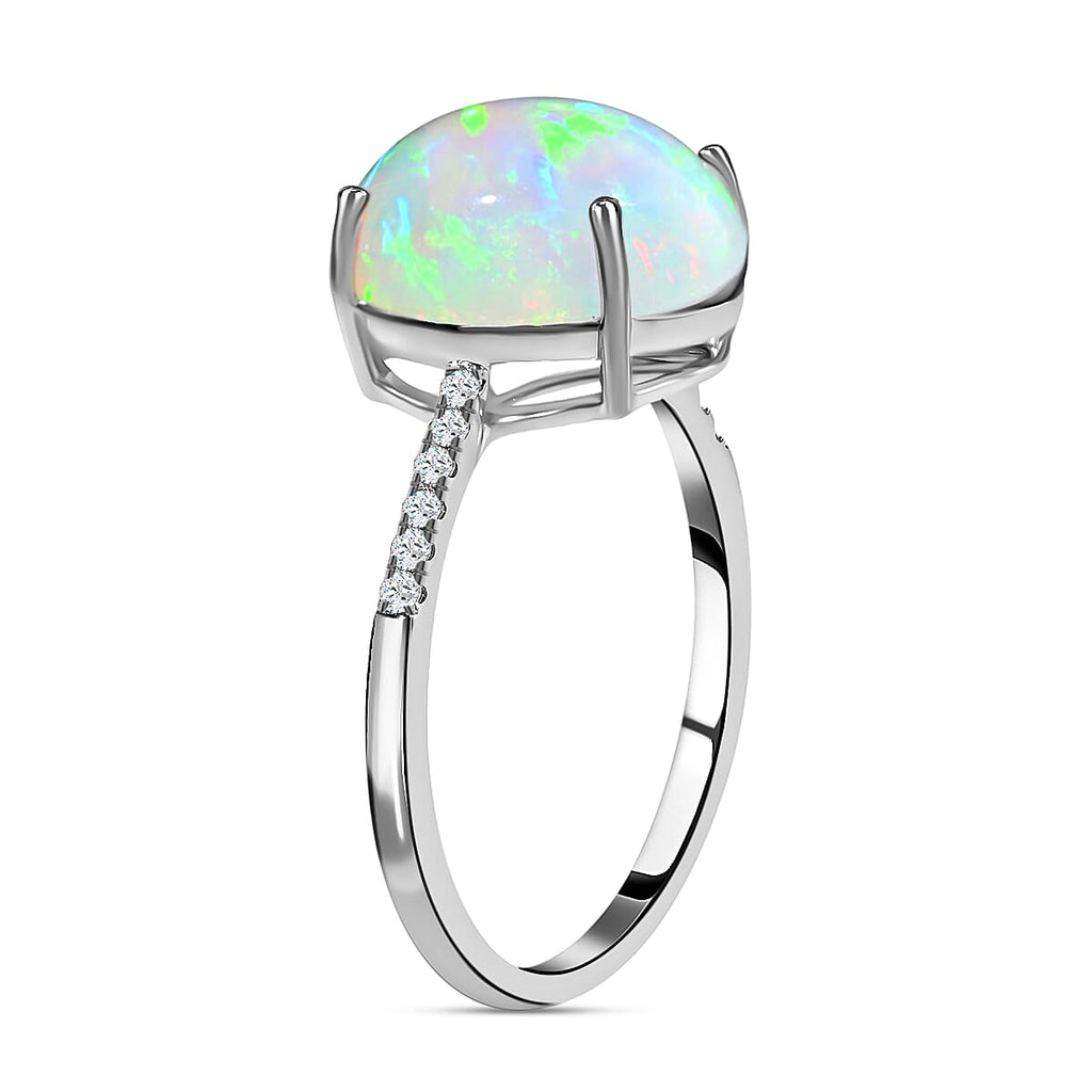 AGI Certified and Appraised 14K White Gold AAA Ethiopian Welo Opal and Diamond (I1) Ring 4.35 Ct.