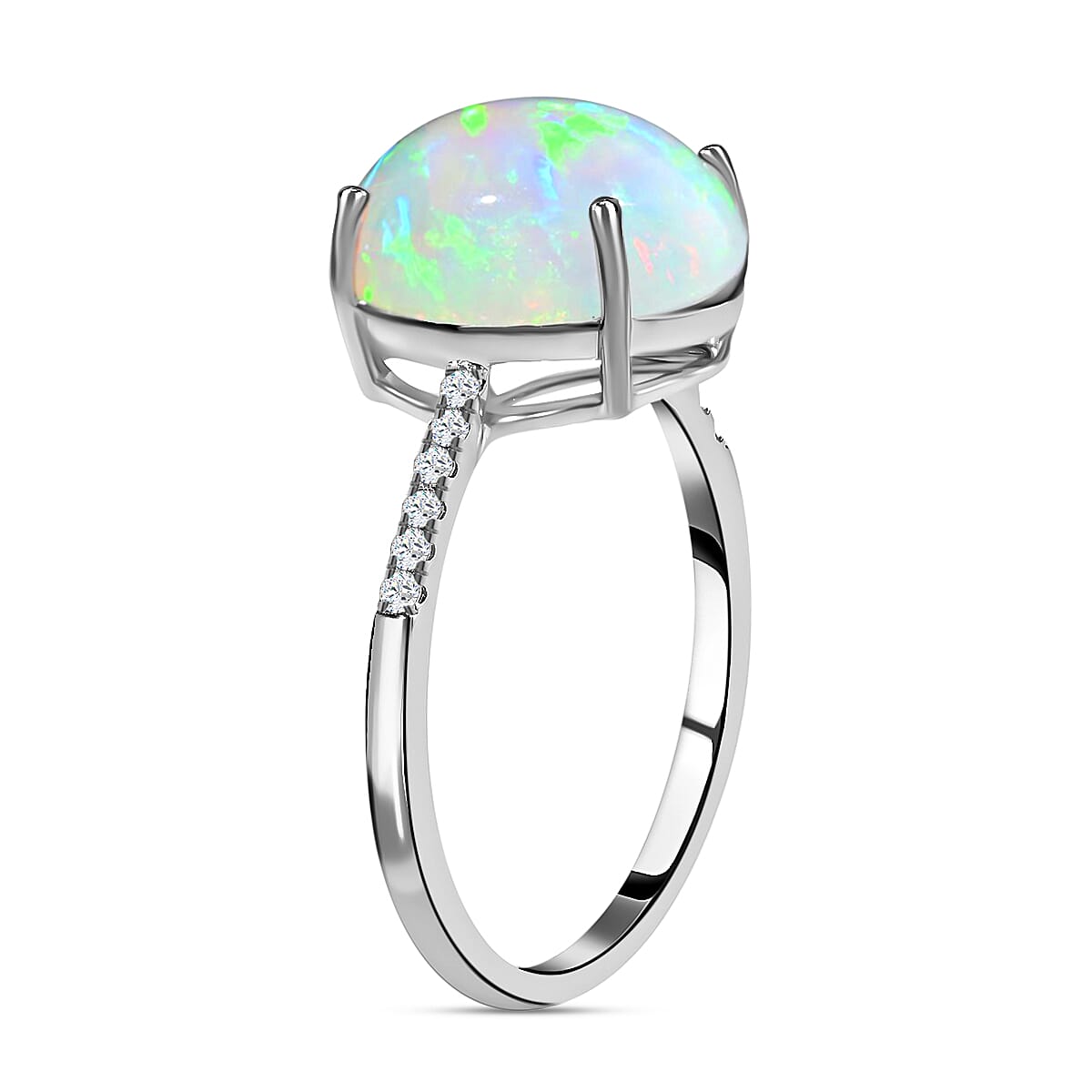 Appraised AAA Ethiopian Welo Opal and Diamond Solitaire Ring in 14K White Gold, AGI Certified 7134554 3