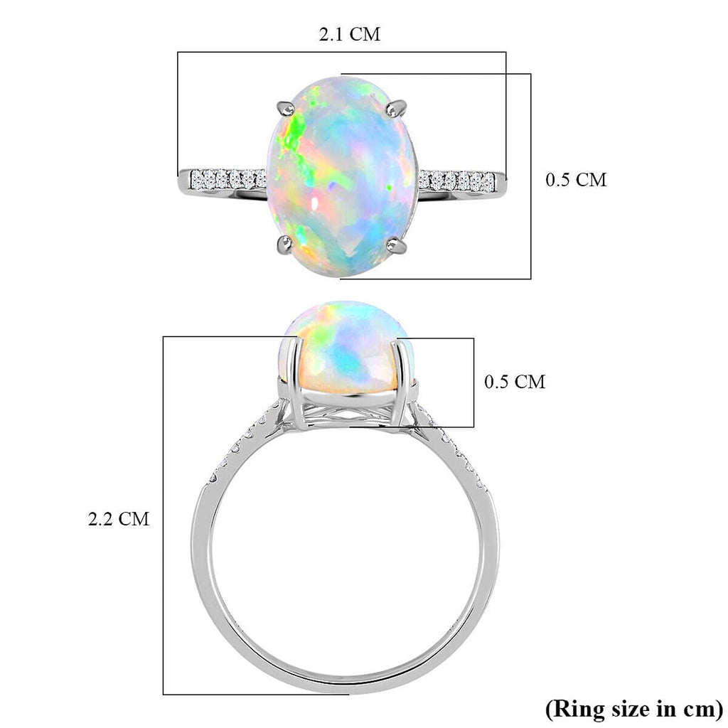 AGI Certified and Appraised 14K White Gold AAA Ethiopian Welo Opal and Diamond (I1) Ring 4.35 Ct.