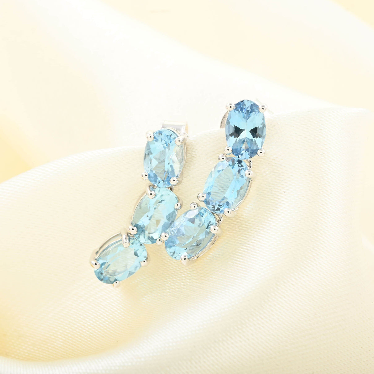 Certified &amp; Appraised LOXORO AAA Santamaria Aquamarine Trilogy Drop Earrings in 14K White Gold 2.4 Ct. 7808549 1