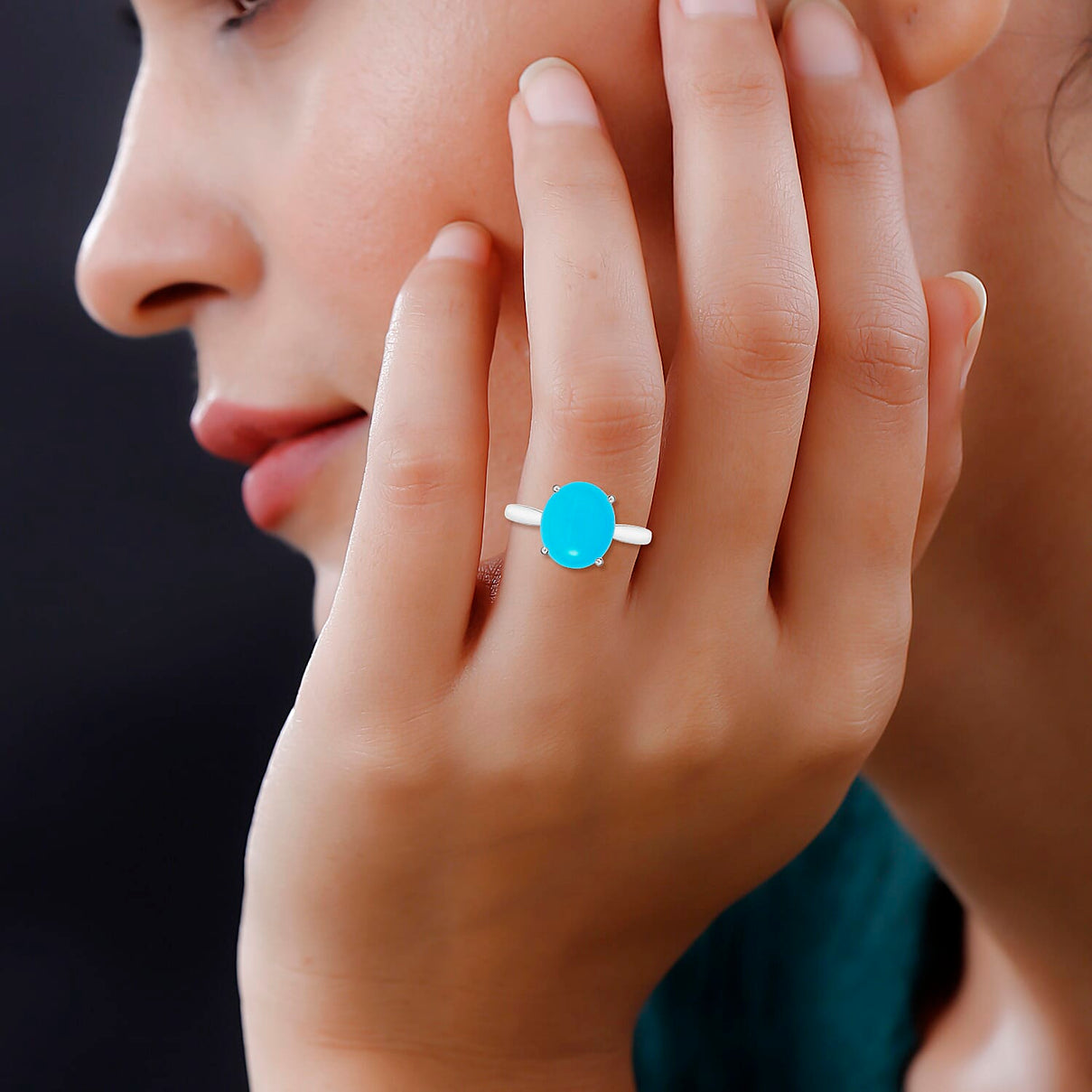 14K White Gold AAA Sleeping Beauty Turquoise Solitaire Ring in Gold Wt. 5.5 grams, 4.50 Ct 8003777 1