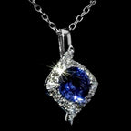 14K White Gold AGI Certified AAA Tanzanite & White Diamond (I2-G-H) Pendant 3.10 Ct.