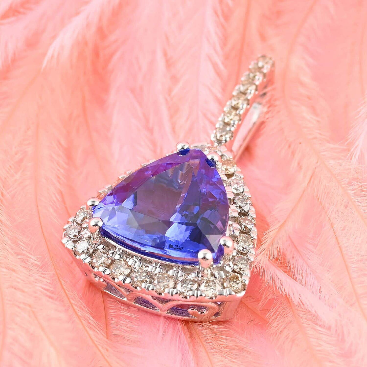 14K White Gold AAA Tanzanite and White Diamond I2 Pendant in Gold Wt. 1.96 grams, 3.30 Ct 7594566 1