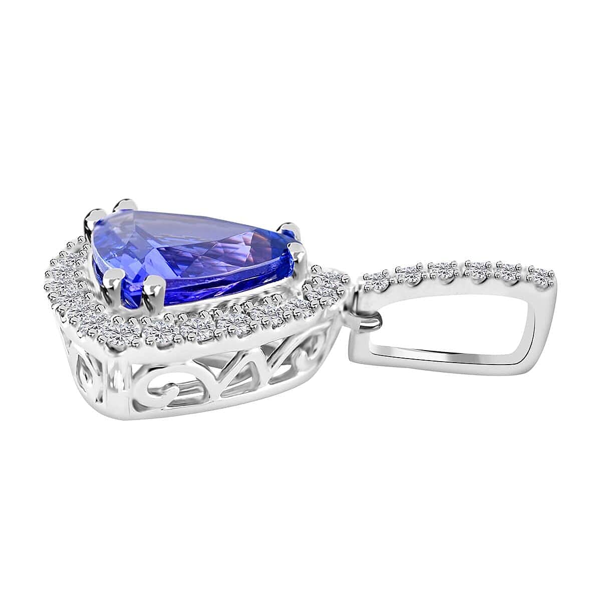 14K White Gold AAA Tanzanite and White Diamond I2 Pendant in Gold Wt. 1.96 grams, 3.30 Ct 7594566 3