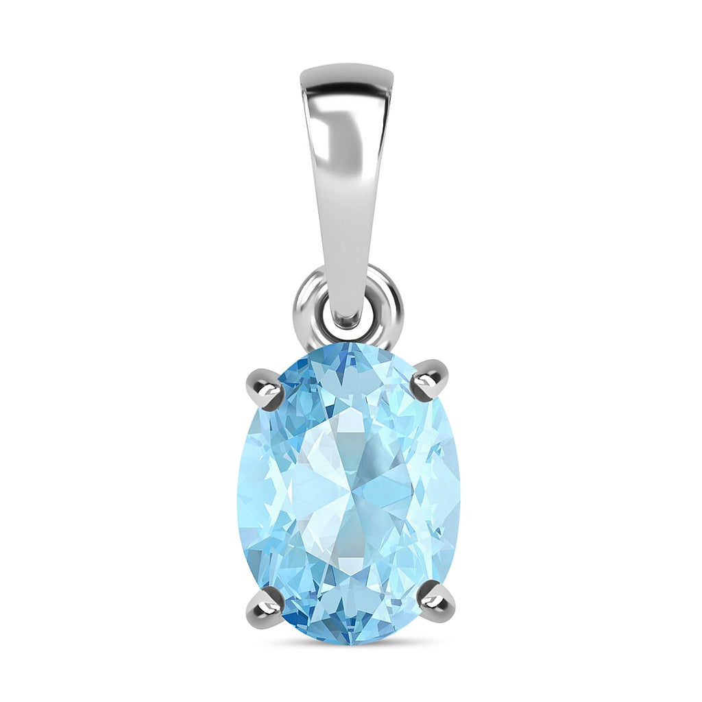 14K White Gold Aquamarine Solitaire Pendant 1.10 Ct