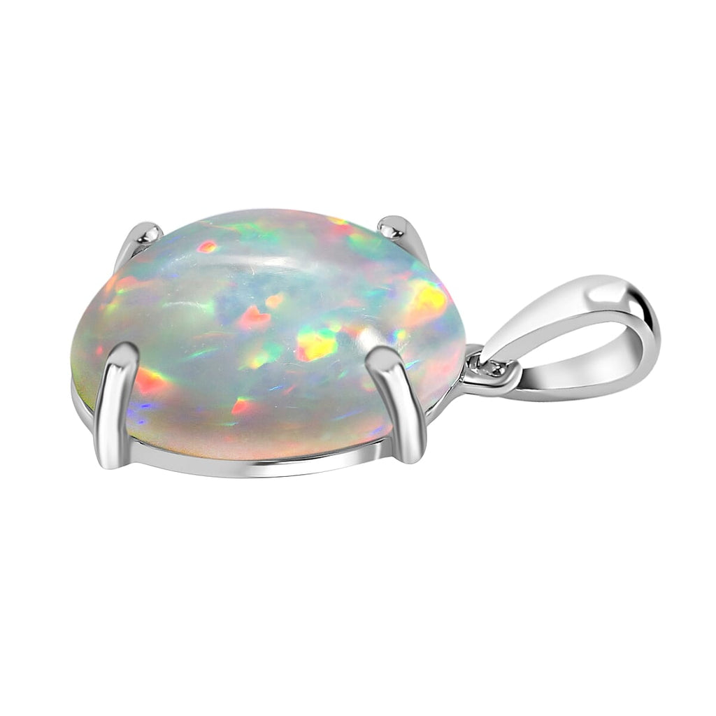 14K W Gold   Ethiopian Opal  Solitaire Pendant 5.00 ct,  Gold Wt. 2 Gms  5.000  Ct.