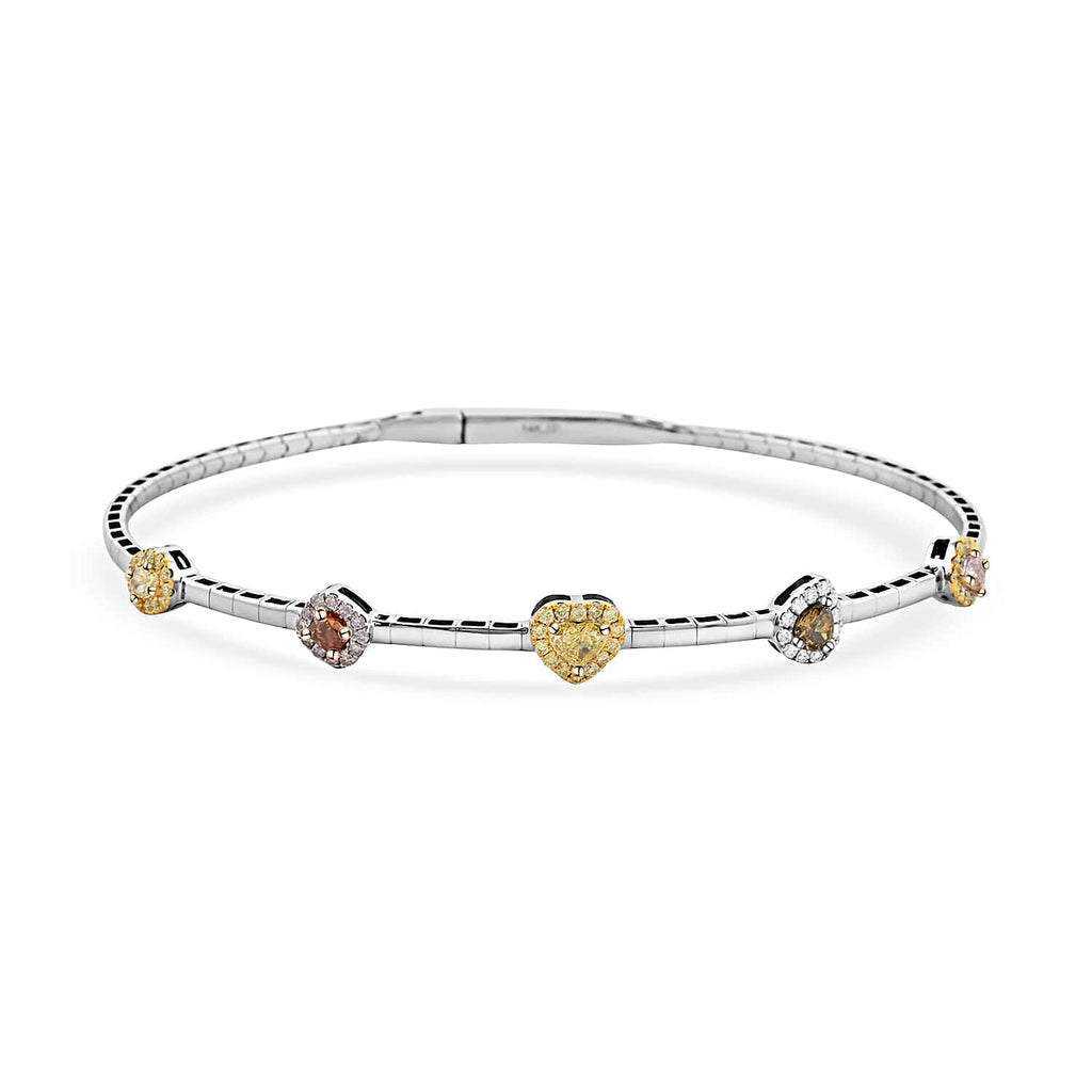 MODANI Collection - 14K W Gold Multi Diamond Heart Bangle (Size -7.0) 0.95 Ct, Gold Wt. 6.19 Gms