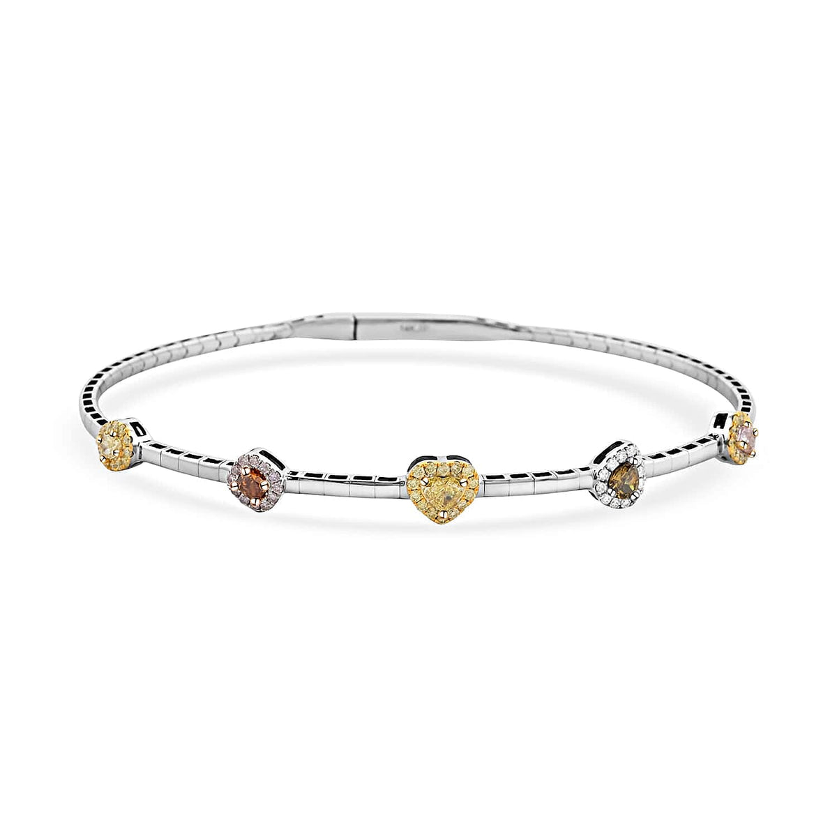 MODANI Collection - 14K W Gold Multi Diamond Heart Bangle (Size -7.0) 0.95 Ct, Gold Wt. 6.19 Gms 7671750 0