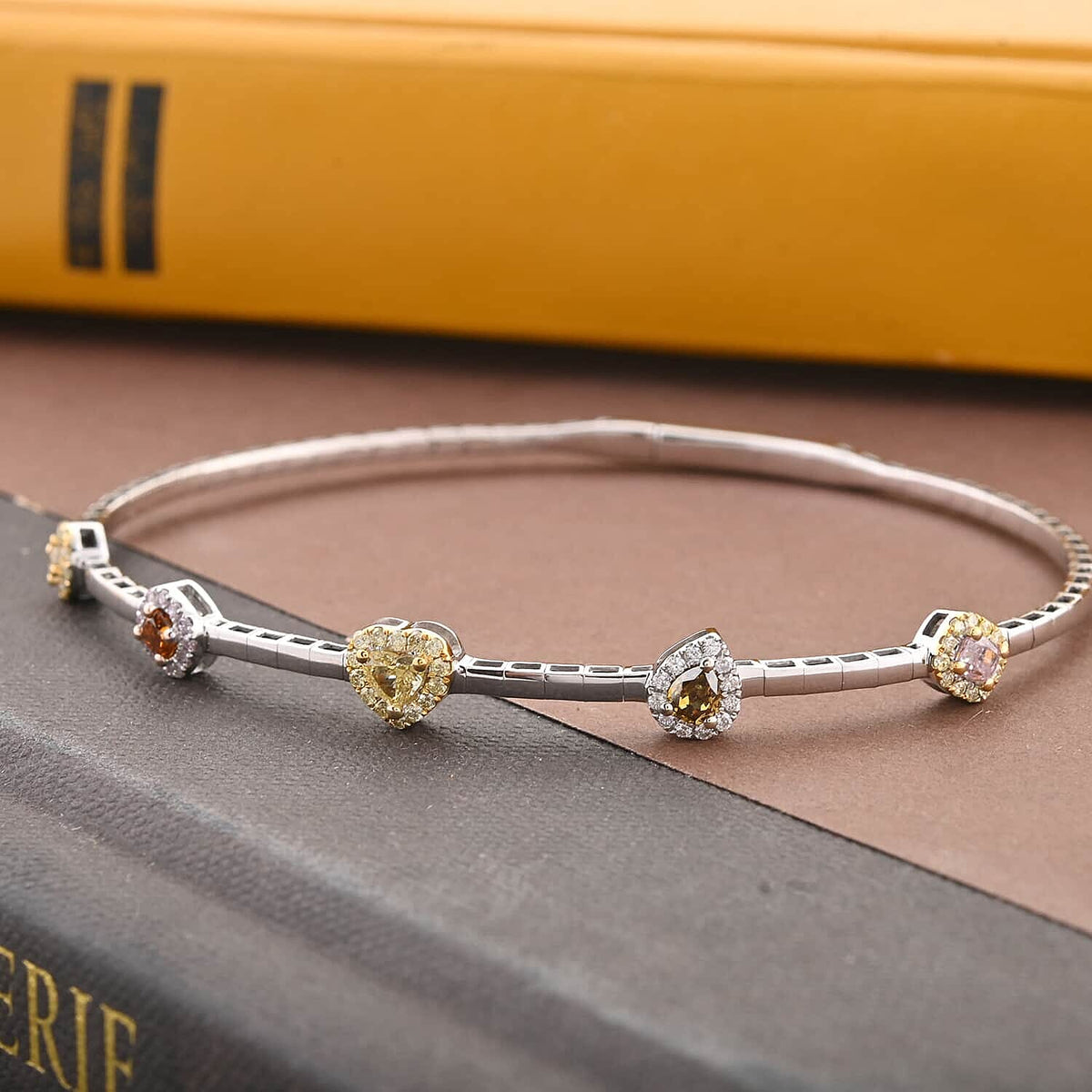 MODANI Collection - 14K W Gold Multi Diamond Heart Bangle (Size -7.0) 0.95 Ct, Gold Wt. 6.19 Gms 7671750 1