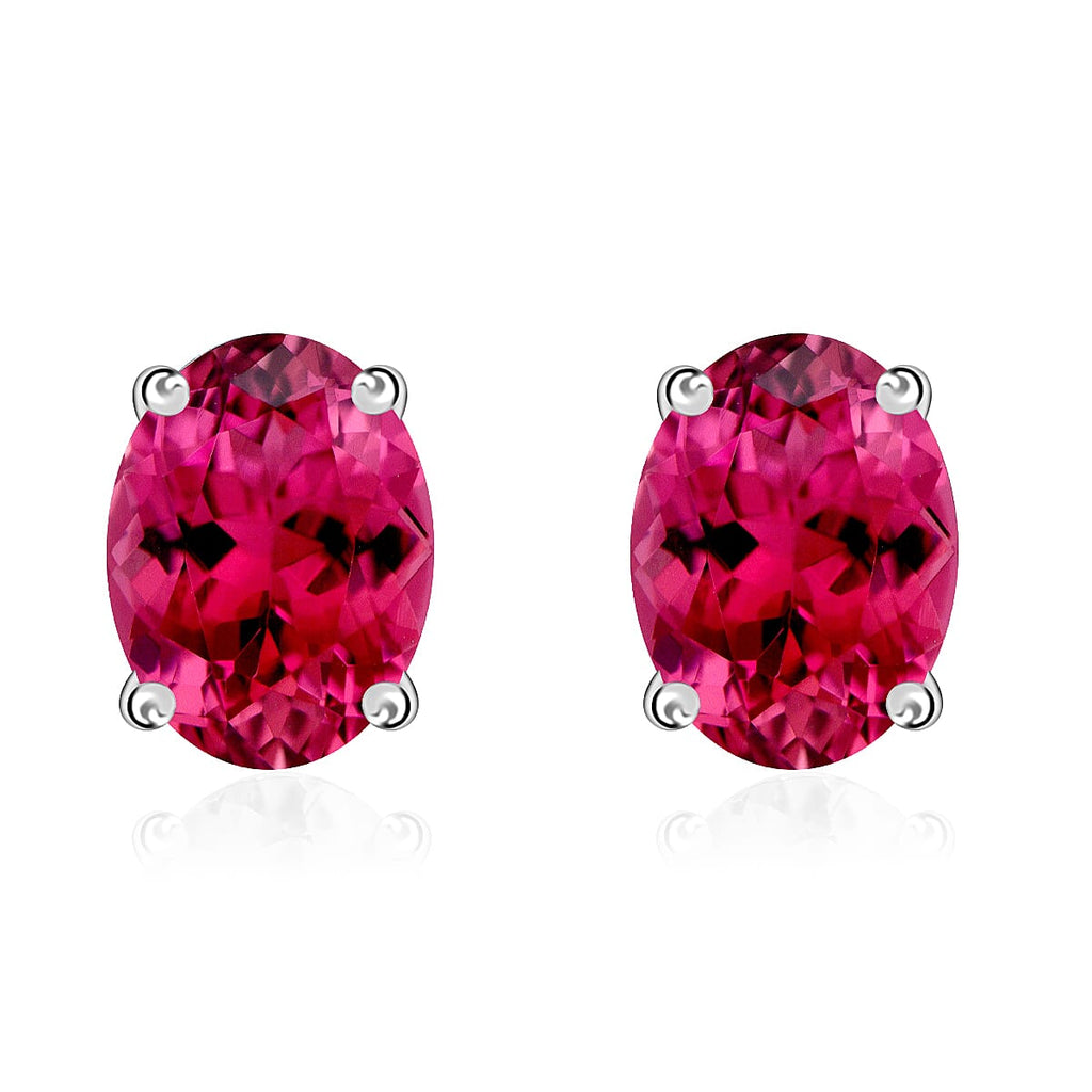 14K W Gold   Rubellite  Solitaire Stud Push Post Earring 1.66 ct,  Gold Wt. 1.5 Gms  1.660  Ct.