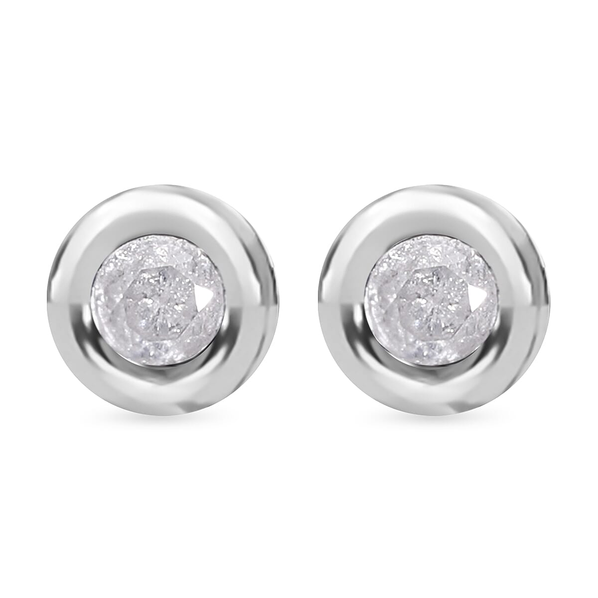 14K White Gold SGL Certified 0.10 Ct White Diamond I2 GH Bezel Set Solitaire Earring 7906581 0