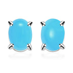 14K White Gold Sleeping Beauty Turquoise Solitaire Stud Push Post Earring 1.79 Ct.