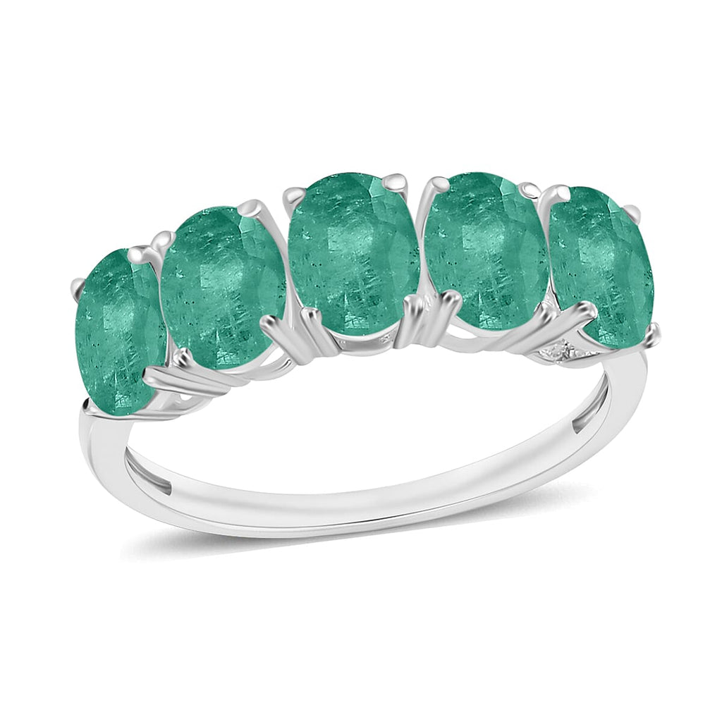 14K W Gold   Zambian Emerald  5 Stone Ring 2.30 ct,  Gold Wt. 4 Gms  2.300  Ct.